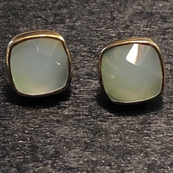 Margaret Elizabeth Blue Chalcedony Cushion Cut Stud Earrings - Picture 1 of 6